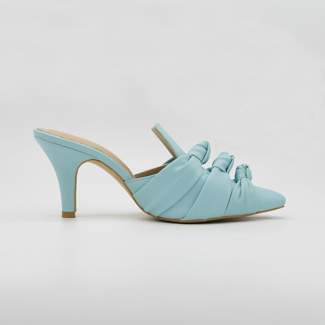 Knotted Baby Blue Collared Mules
