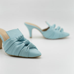 Knotted Baby Blue Collared Mules