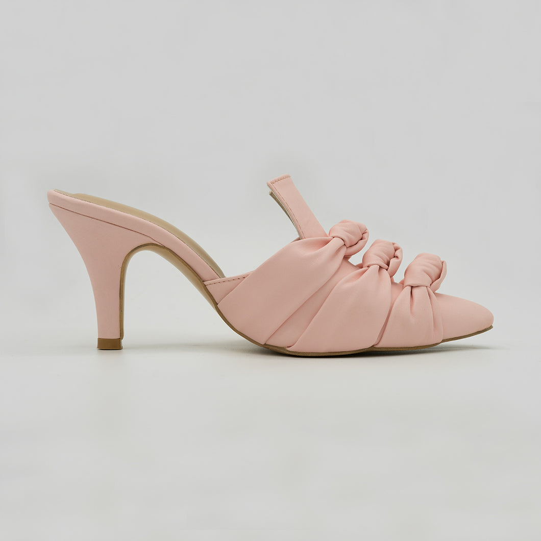 Knotted Salmon Pink Collared Mules