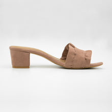 Load image into Gallery viewer, Ruffled Petal Pink Low Block Mules
